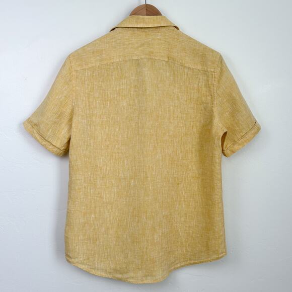 Baird McNutt 100% Linen Yellow Woven Murano Short Sleeve Button-Up Shirt - Picture 5 of 8